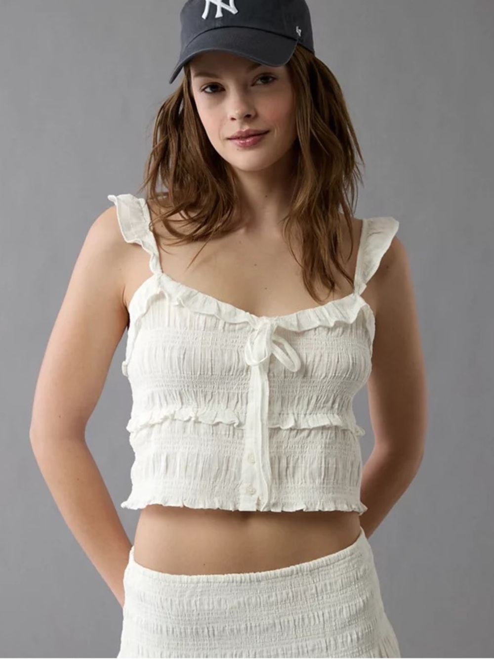 NWOT American Eagle smocked, ruffled tank top. Size small